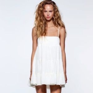 Zara Gauzy White Flowy Mini Dress XS
